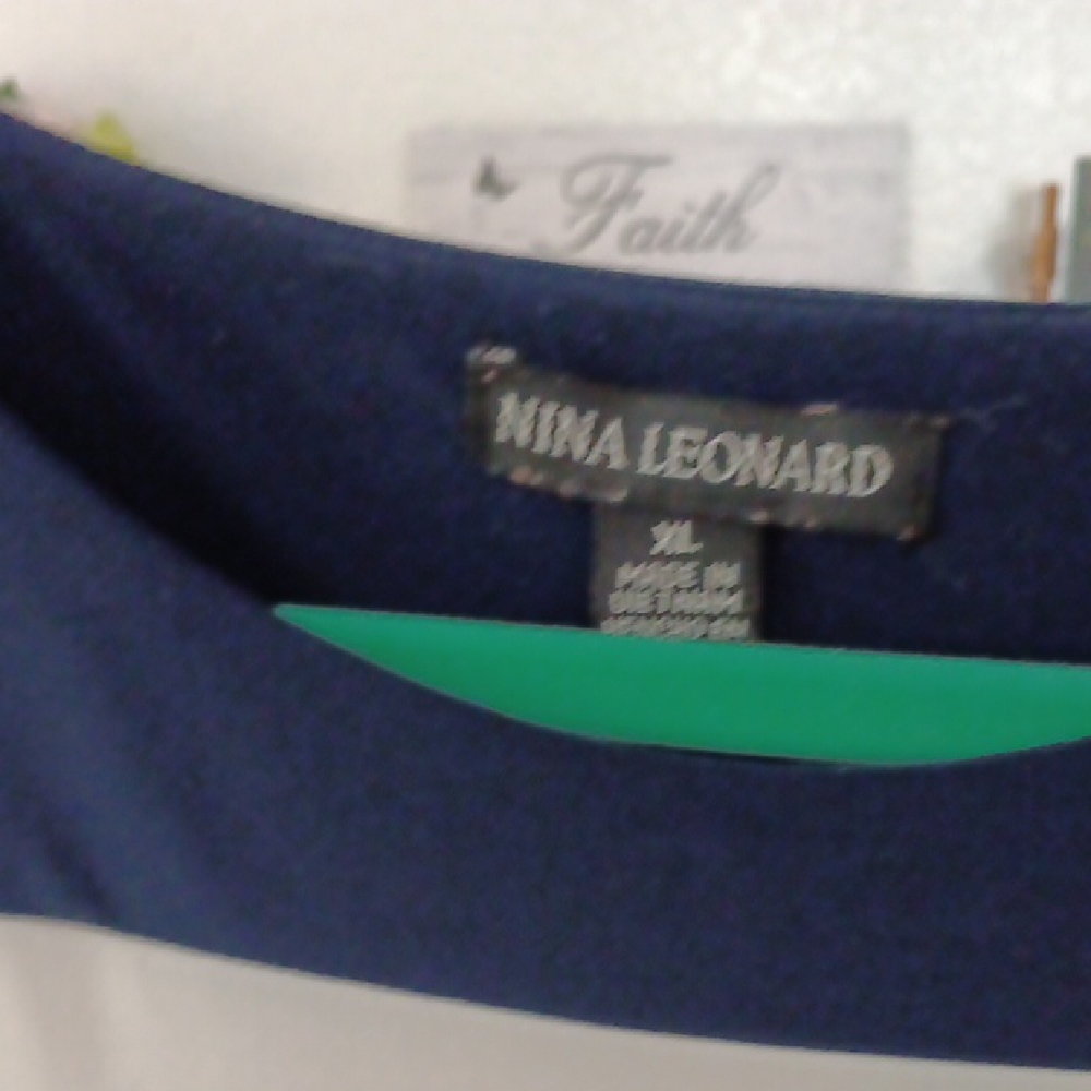 Nina Leonard Navy and White Long Sleeve Dress - Picture 2 of 4